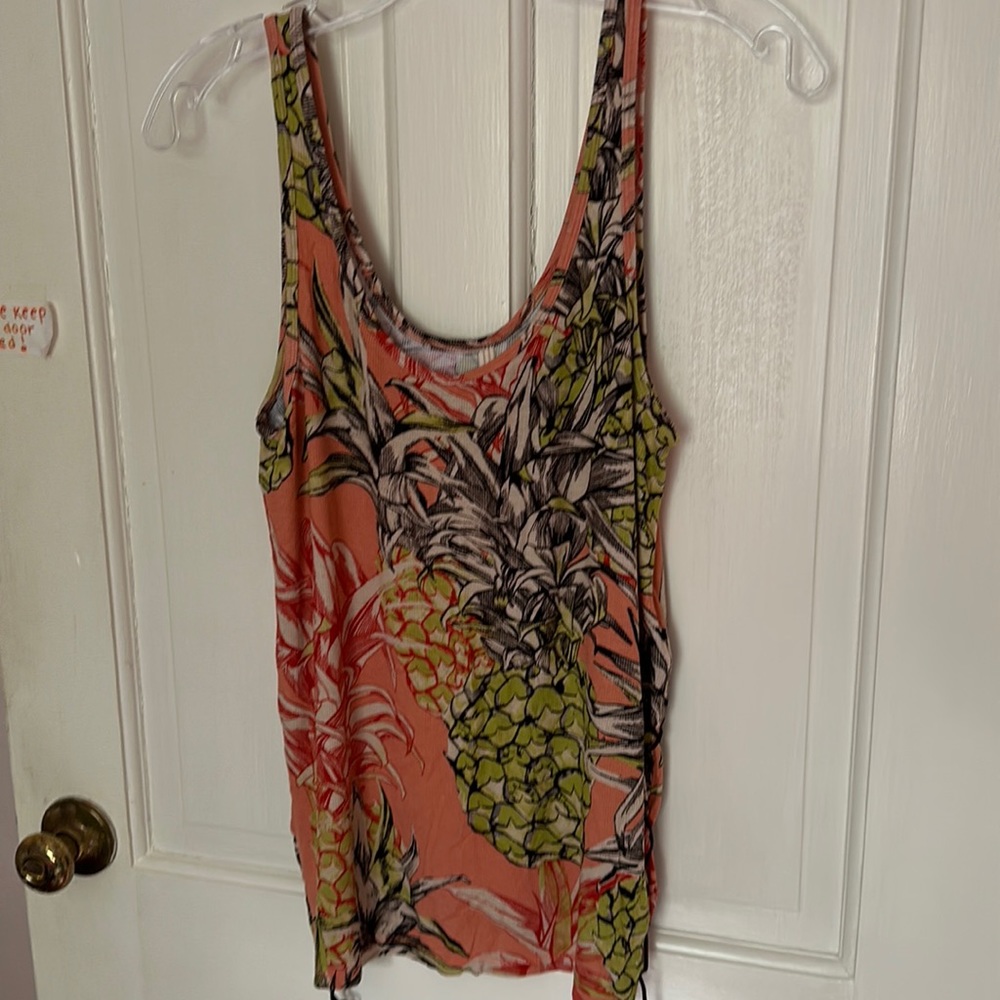 Guess pineapple patterned tank w leather ties up each side